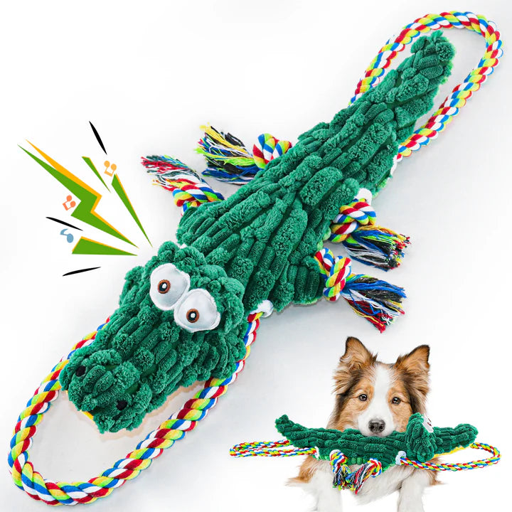 Cotton Rope Alligator Squeak dog toy for aggressive chewers