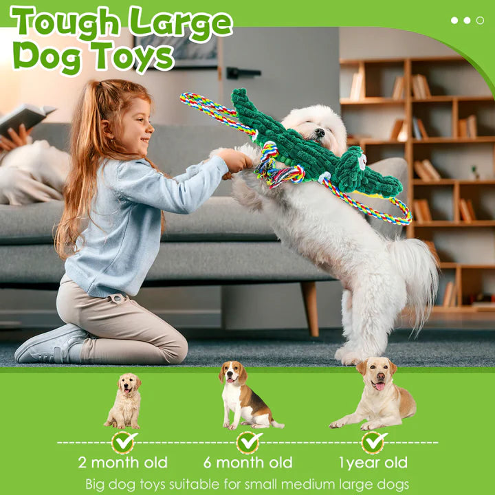 Cotton Rope Alligator Squeak dog toy for aggressive chewers