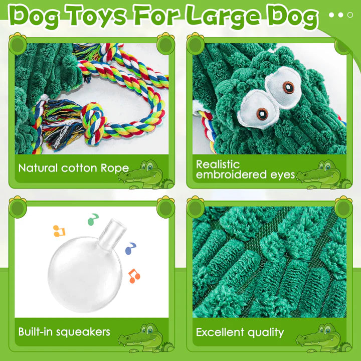 Cotton Rope Alligator Squeak dog toy for aggressive chewers