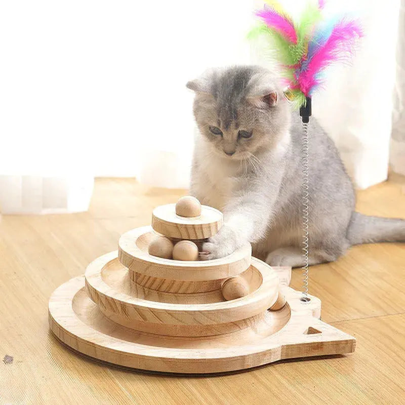 Cat Toy Tower with Triple Track Discs for Endless Fun and Training! PawsMagics