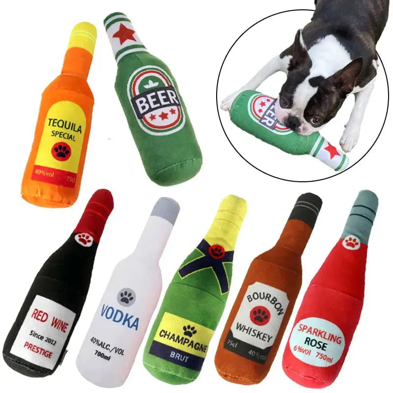 Champagne Wine Bottle Dog Toy: Plush, Squeaky, Bite-Resistant 🍾 - PawsMagics