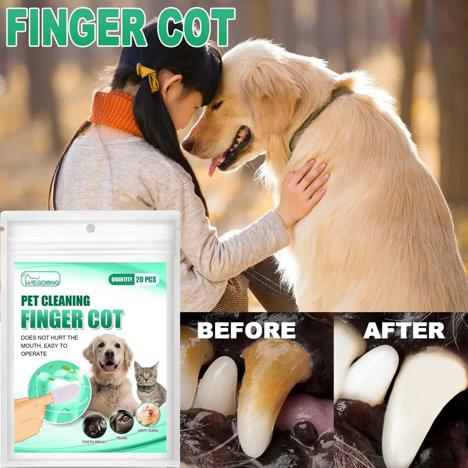 Dental Cleaning Finger Wipes 20 Pcs for dogs and cats - PawsMagics