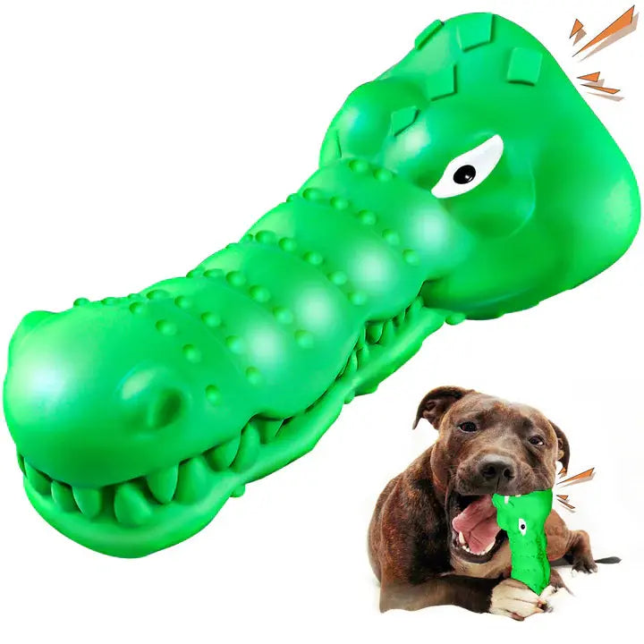 Green Rubber Alligator Head Dog Chew Toy For Aggressive Chewers PawsMagics