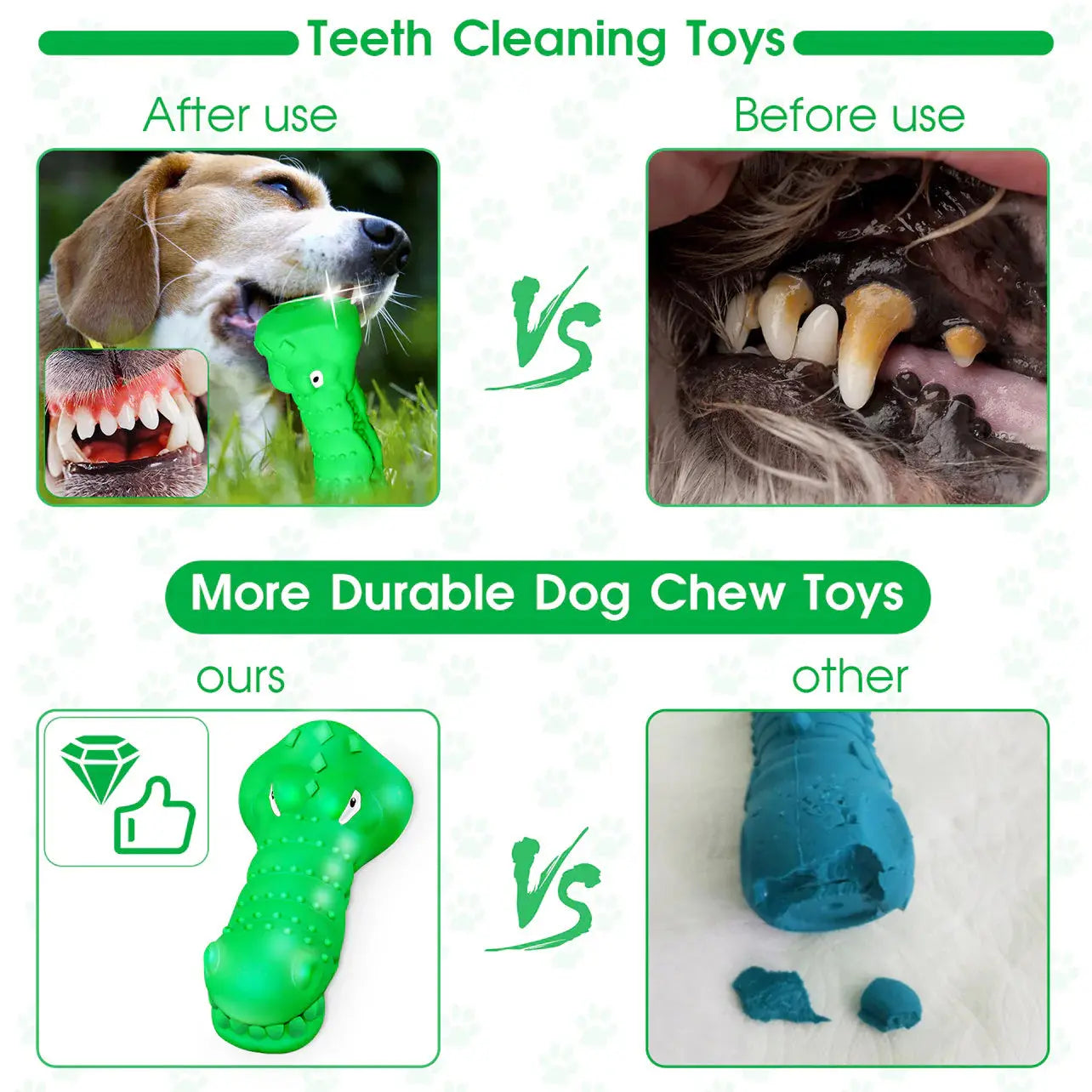 Green Rubber Alligator Head Dog Chew Toy For Aggressive Chewers PawsMagics