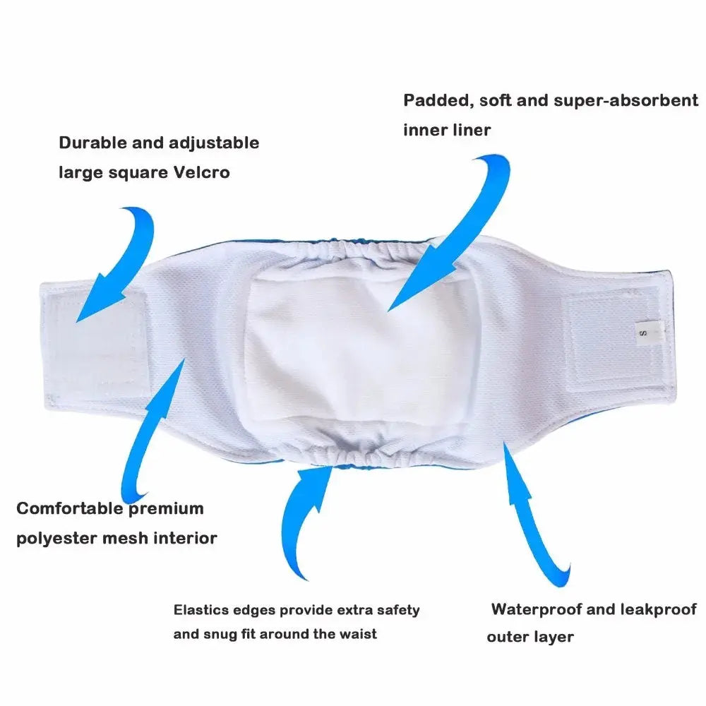 Washable Male Dog Belly Band – Absorbent Adjustable Diapers PawsMagics